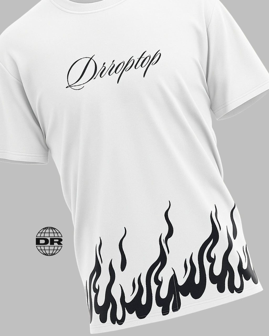 DRROPTOP - BLACKI FLAME WHITE T-SHIRT