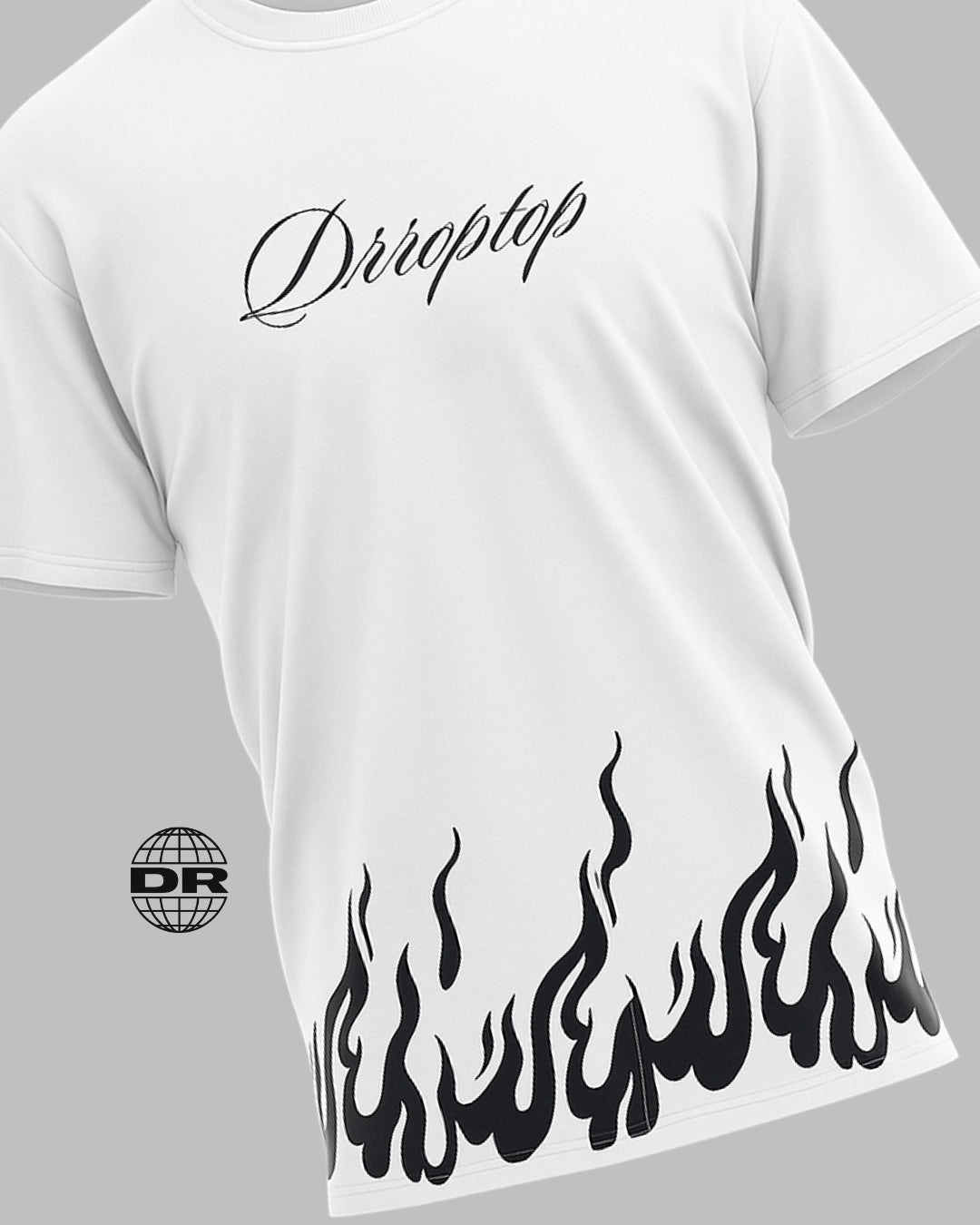 DRROPTOP - BLACKI FLAME WHITE T-SHIRT