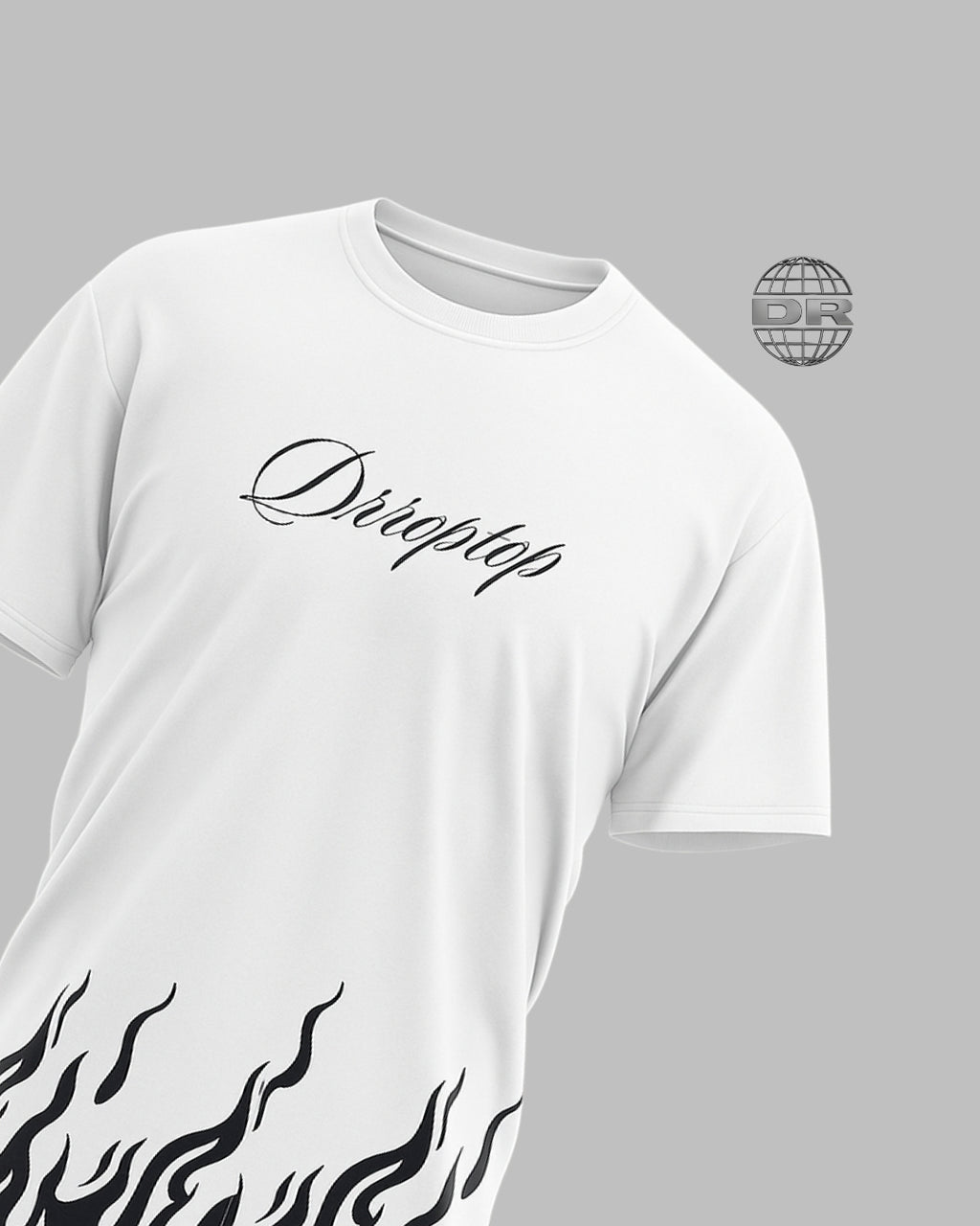 DRROPTOP - BLACKI FLAME WHITE T-SHIRT