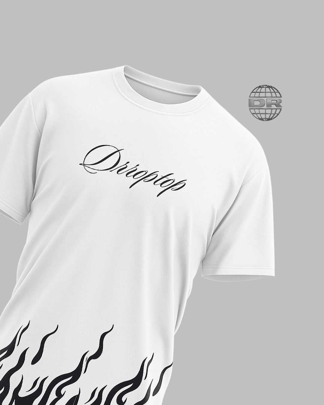 DRROPTOP - BLACKI FLAME WHITE T-SHIRT