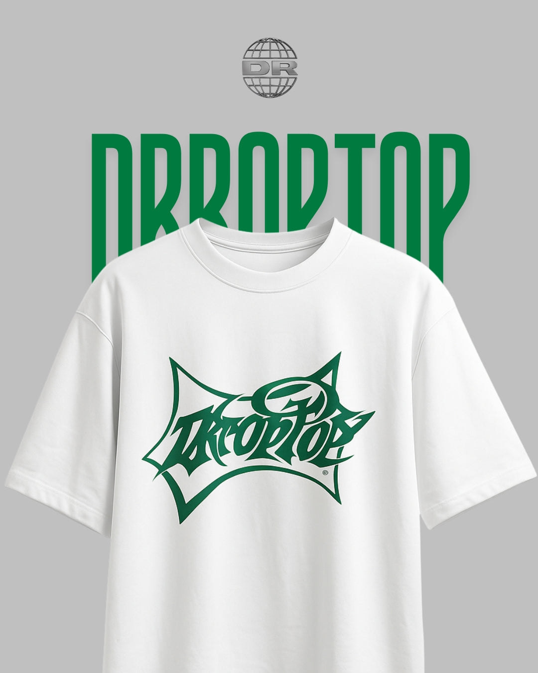 DRROPTOP - EMERALD EDGE WHITE T-SHIRT